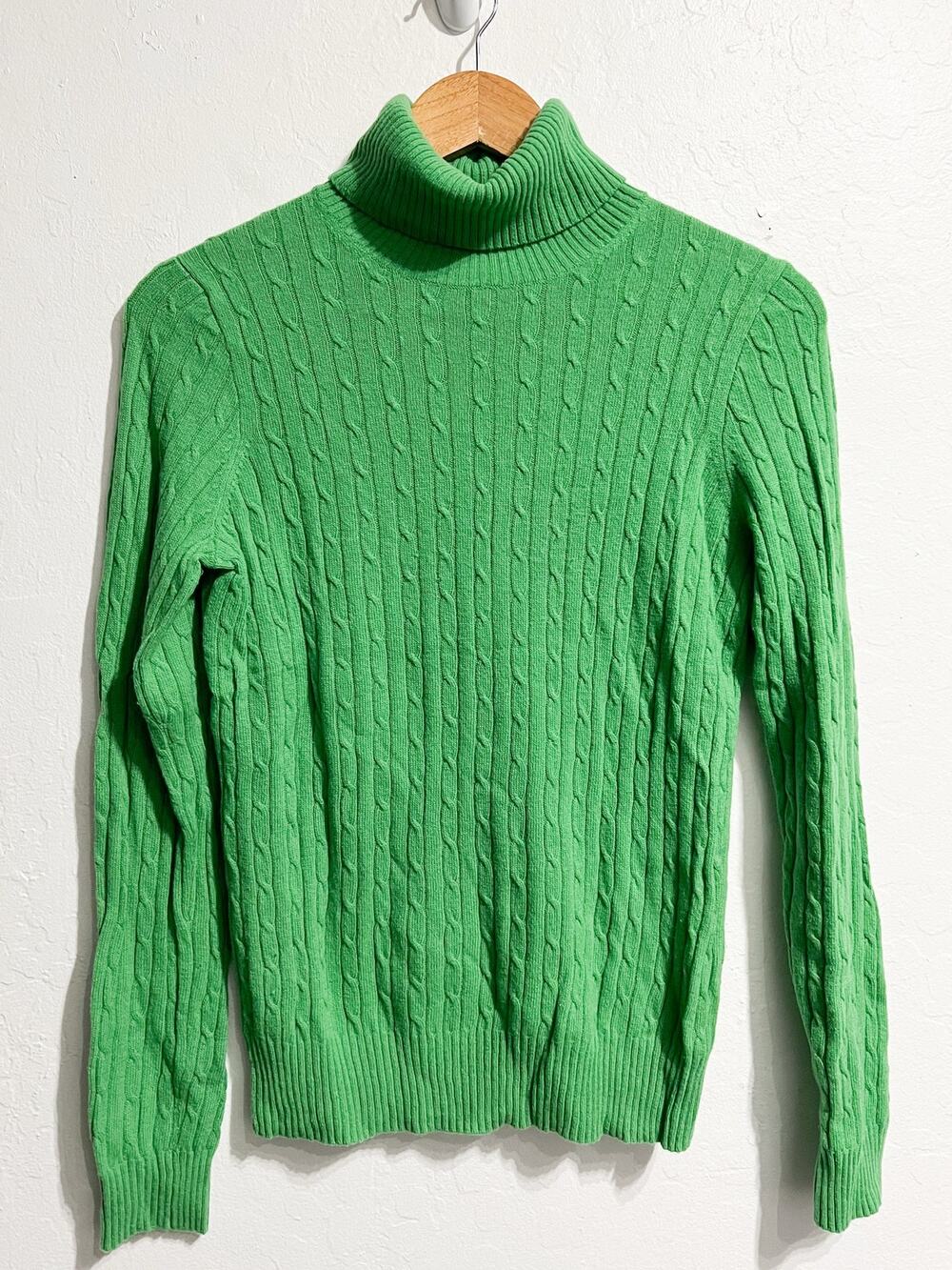 J.Crew Sweater Turtleneck Small Cableknit Fitted Wool Blend Long Sleeve Preppy
